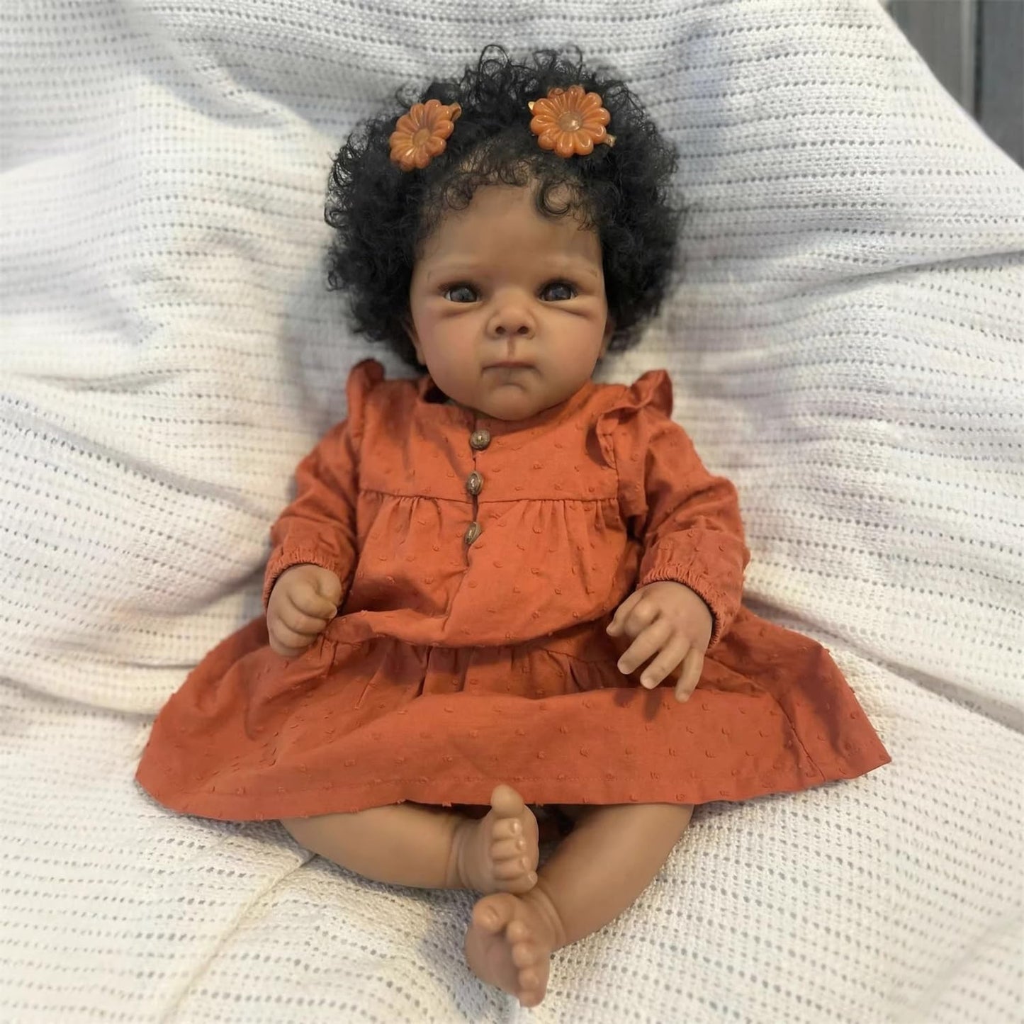 TFJS Lifelike Reborn Baby Dolls Black Girl Silicone Full Body 18 Inch Realistic Newborn Girl Brown Skin Weighted Real Life African American Baby Dolls