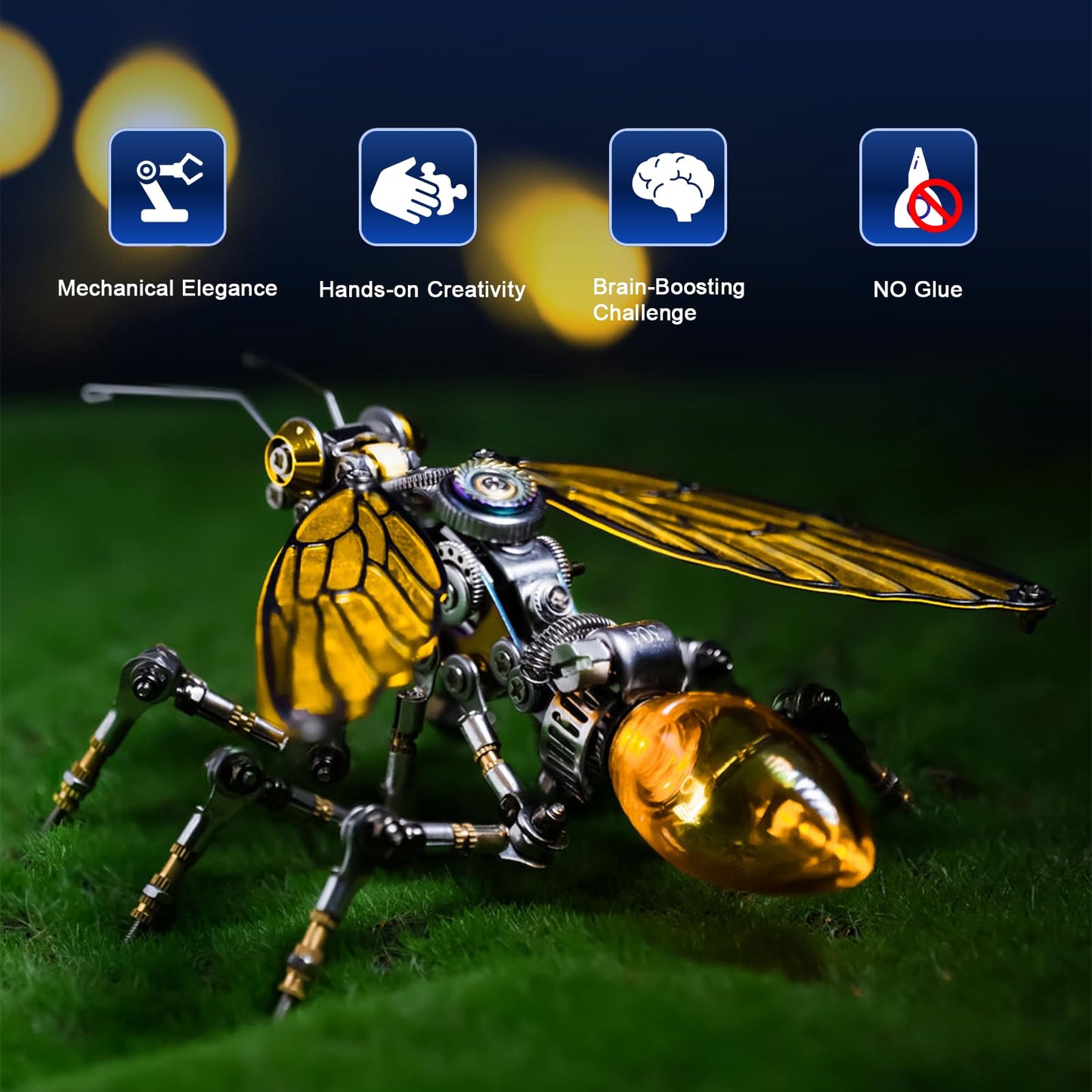Arcynix Mostarle Glow Ant 3D Metal Puzzle Kit, DIY Assembly Model Firefly Magnetic Light Acrylic Wings, Creative Adult Building Kit Gift