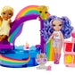 Rainbow High Littles Pool Day Playset + Small Doll (Pink 5.5”), Pool with Rainbow Slide, Accessories, Smoothie Stand, Kids Gift Ages 4+