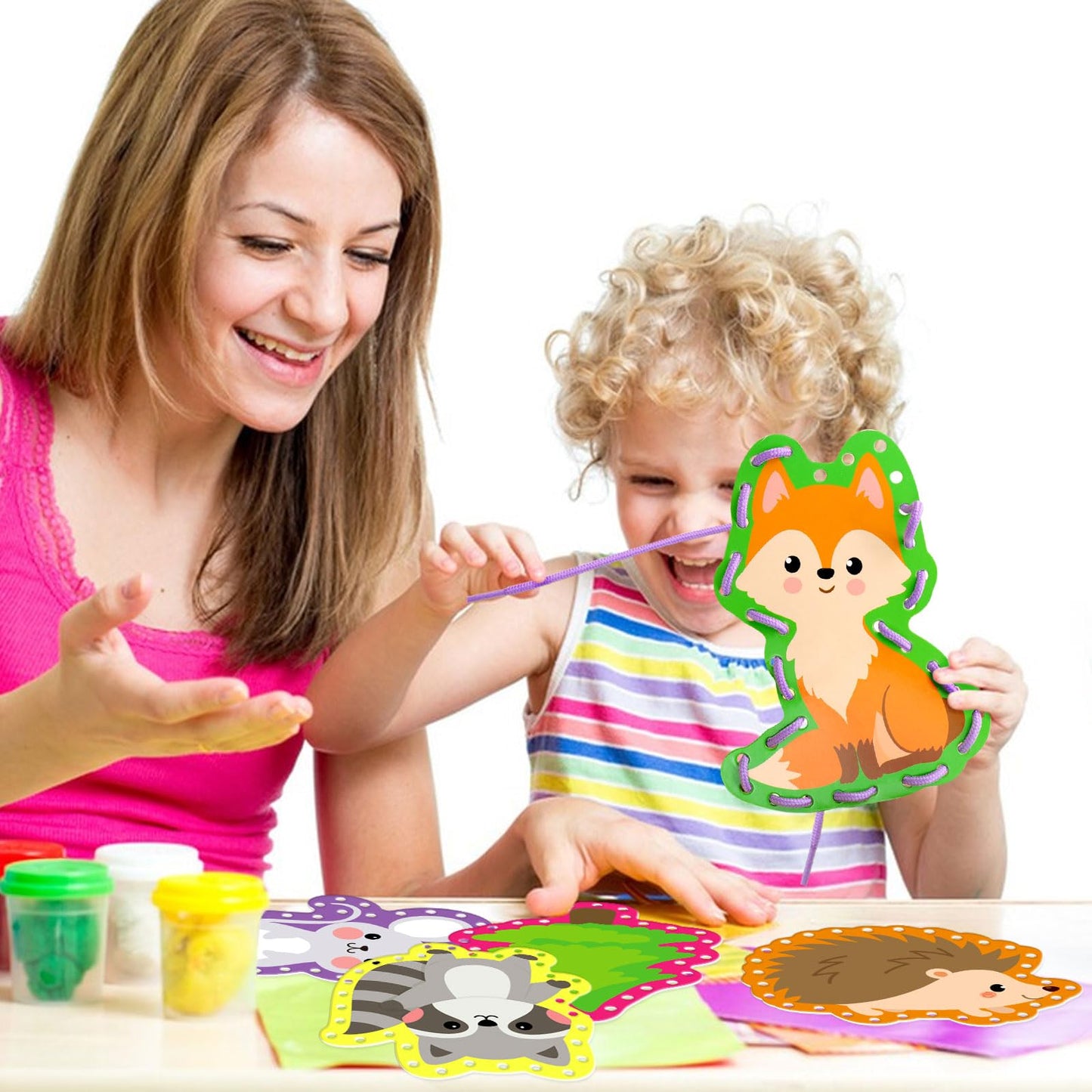 Omlisca Woodland Animals Lacing Cards for Kids 12 Pack Forest Animals Sewing Cards Owl Fox Bear Woodland Theme Party Decor Arts and Crafts Gifts