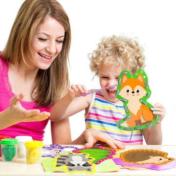 Omlisca Woodland Animals Lacing Cards for Kids 12 Pack Forest Animals Sewing Cards Owl Fox Bear Woodland Theme Party Decor Arts and Crafts Gifts