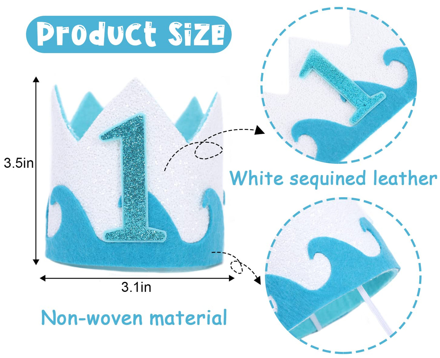 LINLULU The Big One Birthday Crown for Baby Boys - 1st Hat, Beach Party Supplies, Surfs Up Decorations, Boys Outfit