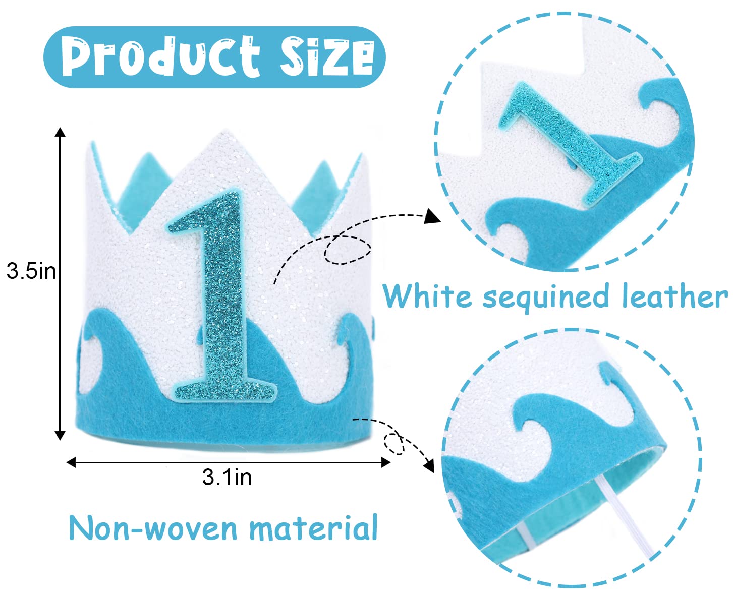 LINLULU The Big One Birthday Crown for Baby Boys - 1st Hat, Beach Party Supplies, Surfs Up Decorations, Boys Outfit