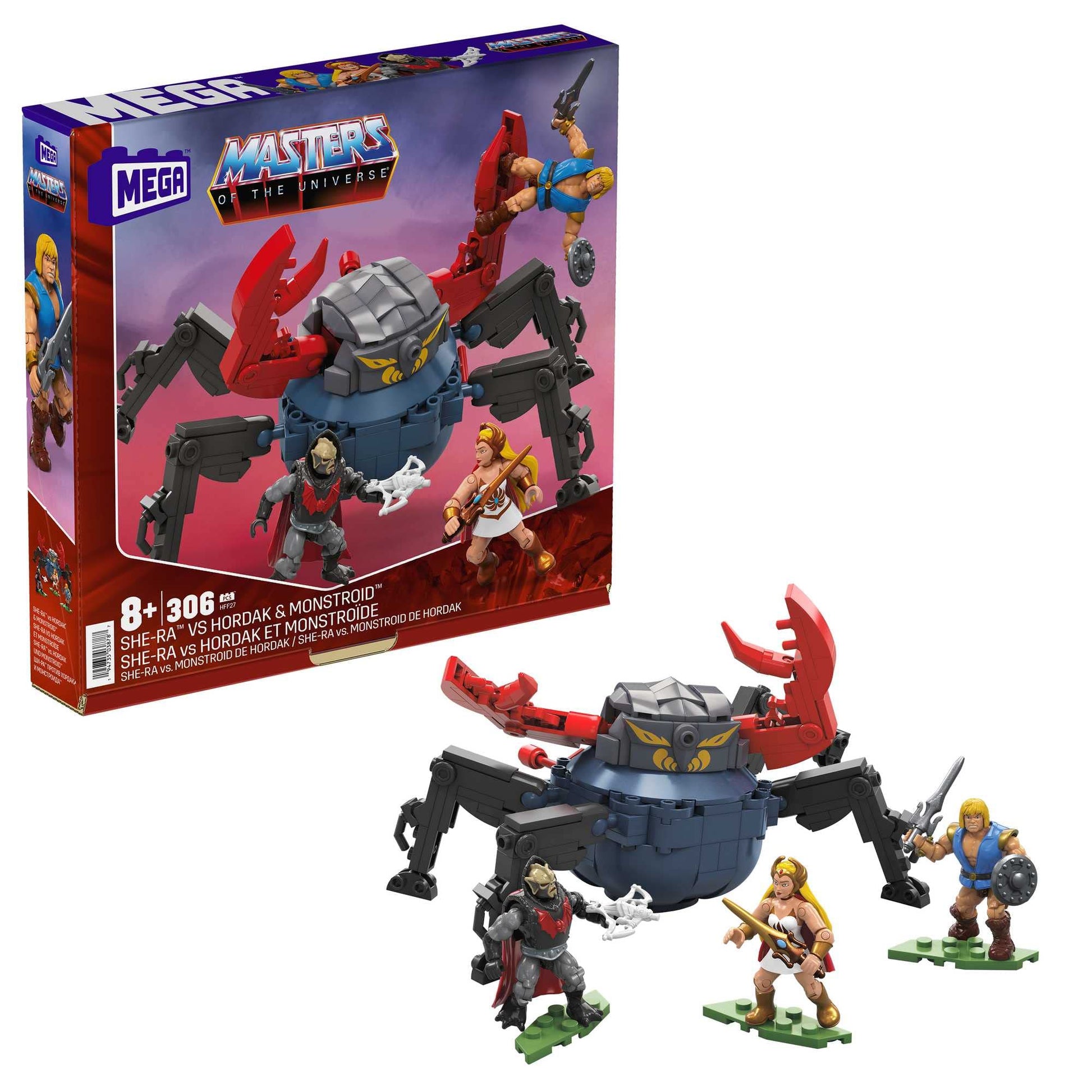 MEGA Masters of The Universe Building Set, She-Ra vs Hordak & Monstroid with 306 Pieces, 3 Poseable Micro Action Figures, for Adult Collectors