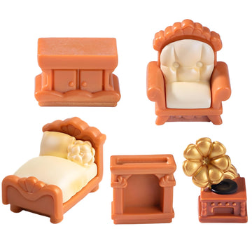 5-Piece Brown Dollhouse Furniture Kit - DIY Decoration Accessories Set, Living Room, Bedroom Furniture (Bed, Sofa, Record Player, Fireplace