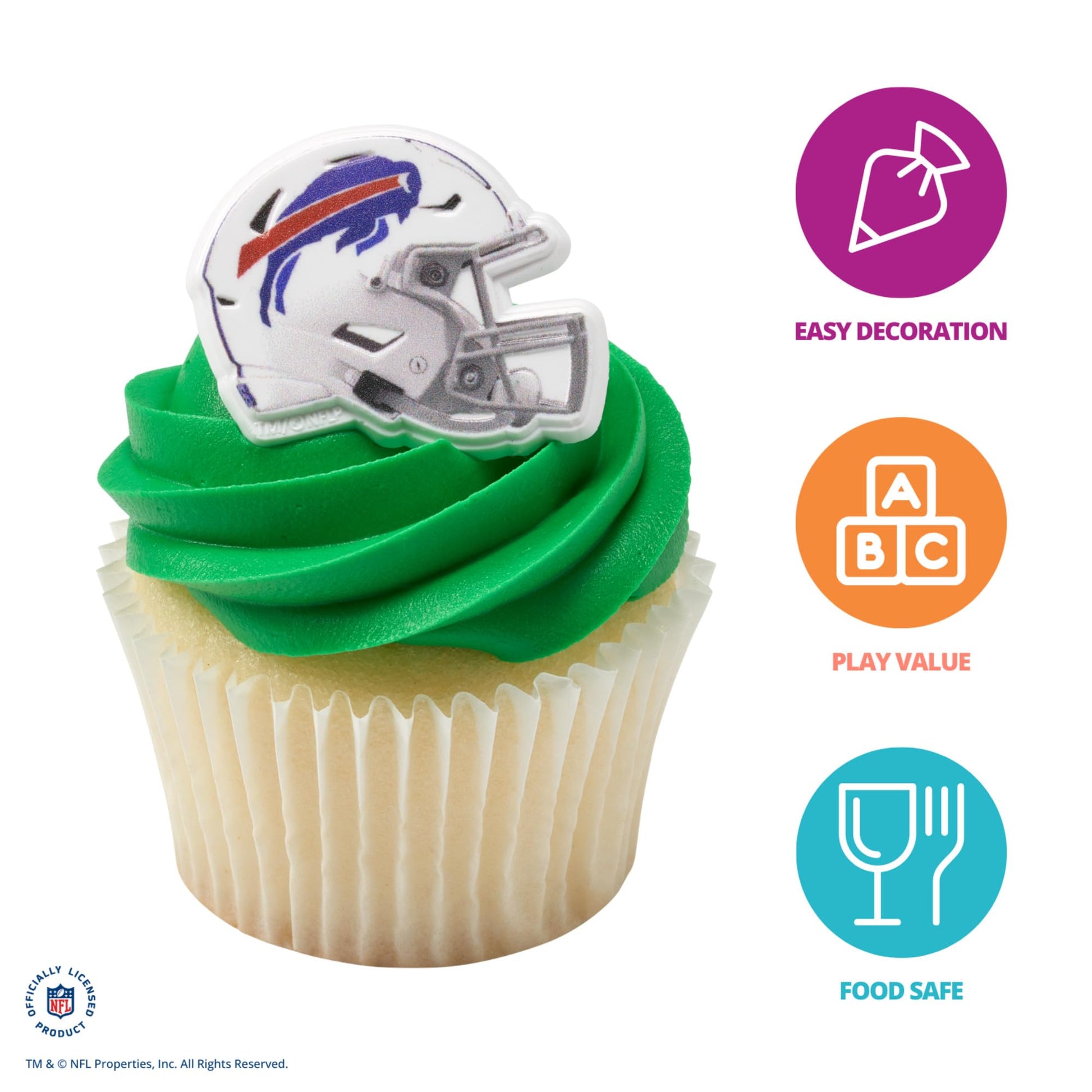 DecoPac NFL Buffalo Bills Helmet Rings, 24 Football Cupcake Decorations, Officially Licensed, Football Rings, Food Safe Cake Toppers - 24 Pack
