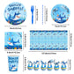 Diosnase Shark Birthday Party Decorations, Shark Party Supplies for 20 Guests with Banner, Hanging Swirls, Tablecloths, Plates, Napkins, Cups, Forks
