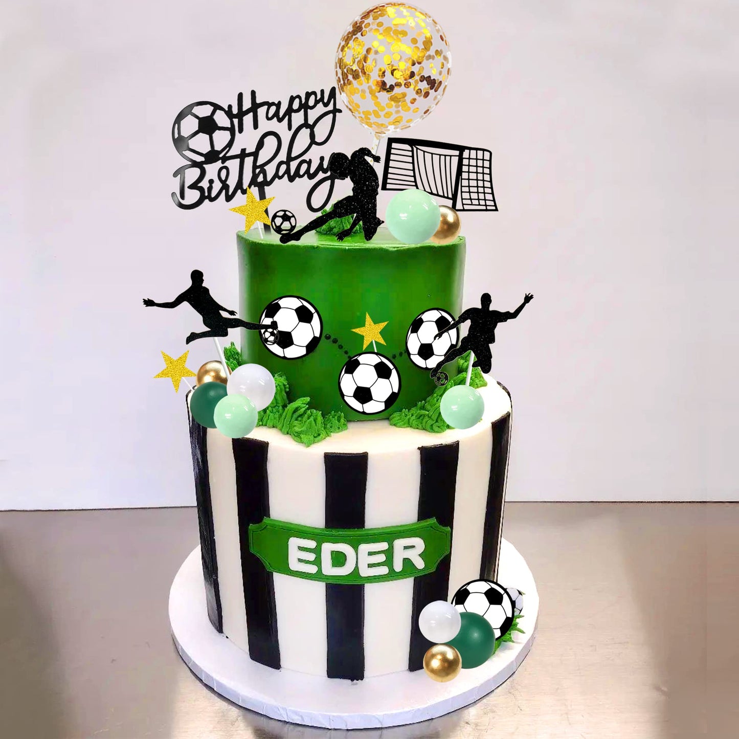 32 PCS Soccer Cake Topper Decorations - Soccer Ball Player Cake Decorations for Football Theme Birthday Sport Party Supplies