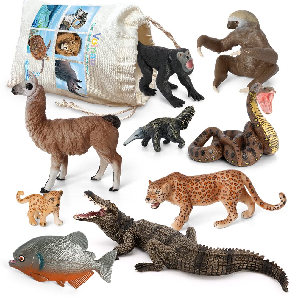 Volnau Jungle Animal Figurines Toys 9PCS South America Figures for Toddlers Kids Christmas Decoration Gift Preschool Educational Zoo Pack Rainforest