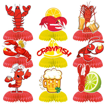 9PCS Crawfish Boil Honeycomb Centerpieces 3D Table Topper Lobster Double Side Centerpieces for Crayfish Crab Seafood Shrimp Boil Theme Party Supplies