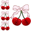 3D Cherry Bow Honeycomb Decorations, 4-Pcs 12 Inch Large Cherry Table Decorations and Cherry On Top Centerpieces, Cherry Decoration for Birthdays