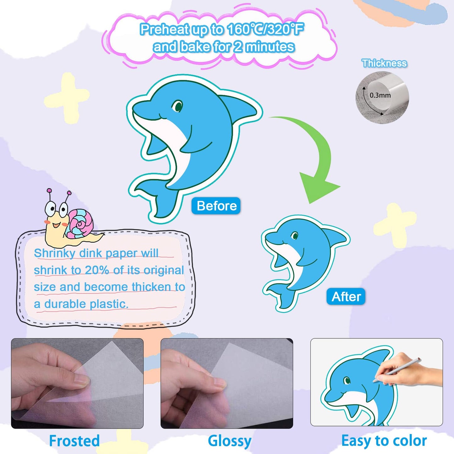 chfine Heat Shrink Plastic Sheets Keychain Kit, 188Pcs Shrinky Dink Sheets Shrinky Dink Paper Shrink Art Kits Including 20Pcs Shrink Paper Sheets