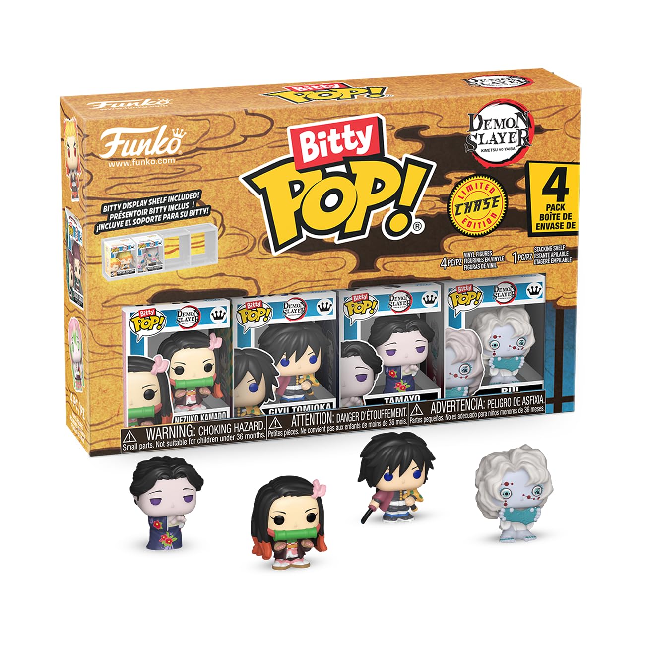Funko Pop! Bitty 4pk: Demon Slayer - Nezuko Kamado, Giyu Tomioka, Tamayo, and Mystery Figure - 0.9 Inch (2.2 Cm) Collectable - Stackable Display Shelf