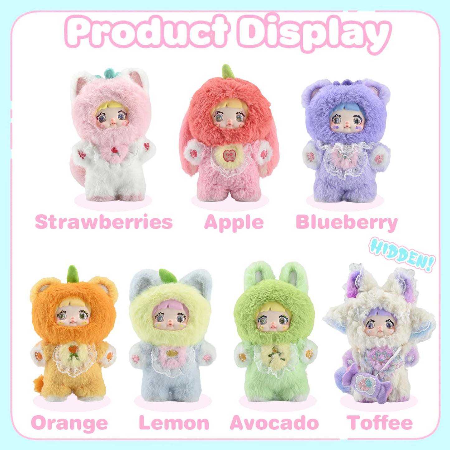 Mckkymi Plush Blind Box, Kawaii Nommi Cute Fruit Series Stuffed Blind Box Doll 1PC, Kawaii Mystery Plush Toys Collectible for Birthday Gift (1 of 7