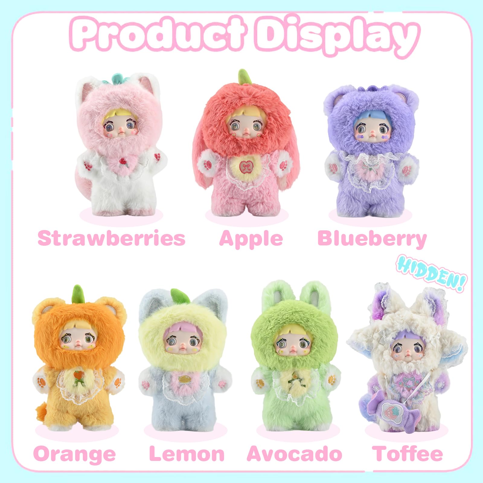Mckkymi Plush Blind Box, Kawaii Nommi Cute Fruit Series Stuffed Blind Box Doll 1PC, Kawaii Mystery Plush Toys Collectible for Birthday Gift (1 of 7