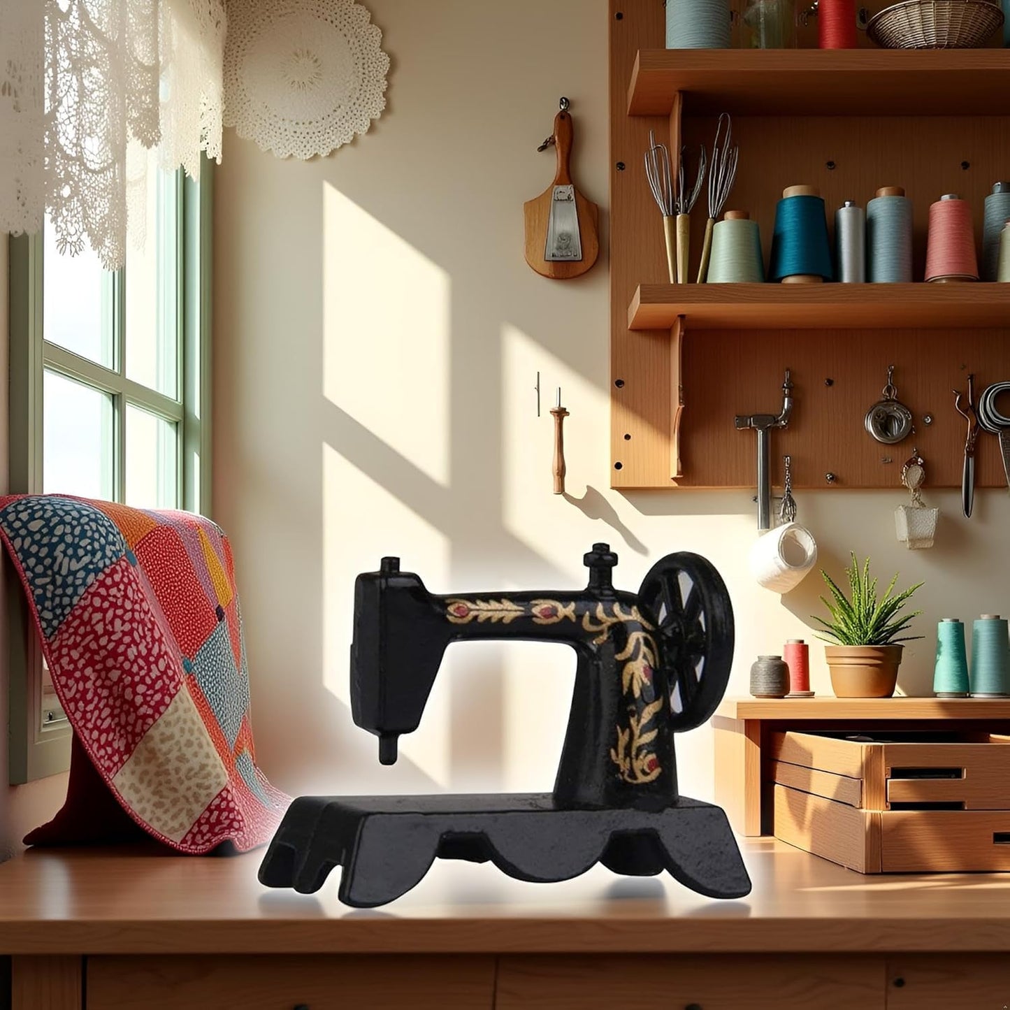 Black 1:12 Mini Lovely Alloy Sewing Machine Miniature Dollhouse Model Decoration Interior Decoration Accessories Convenient