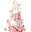 Double Sided Glitter “It’s a Girl” Cake Topper Set, Assembled Rose Gold Cake Topper for Baby Shower with 20 Pink Butterflies Cupcake Toppers, Party