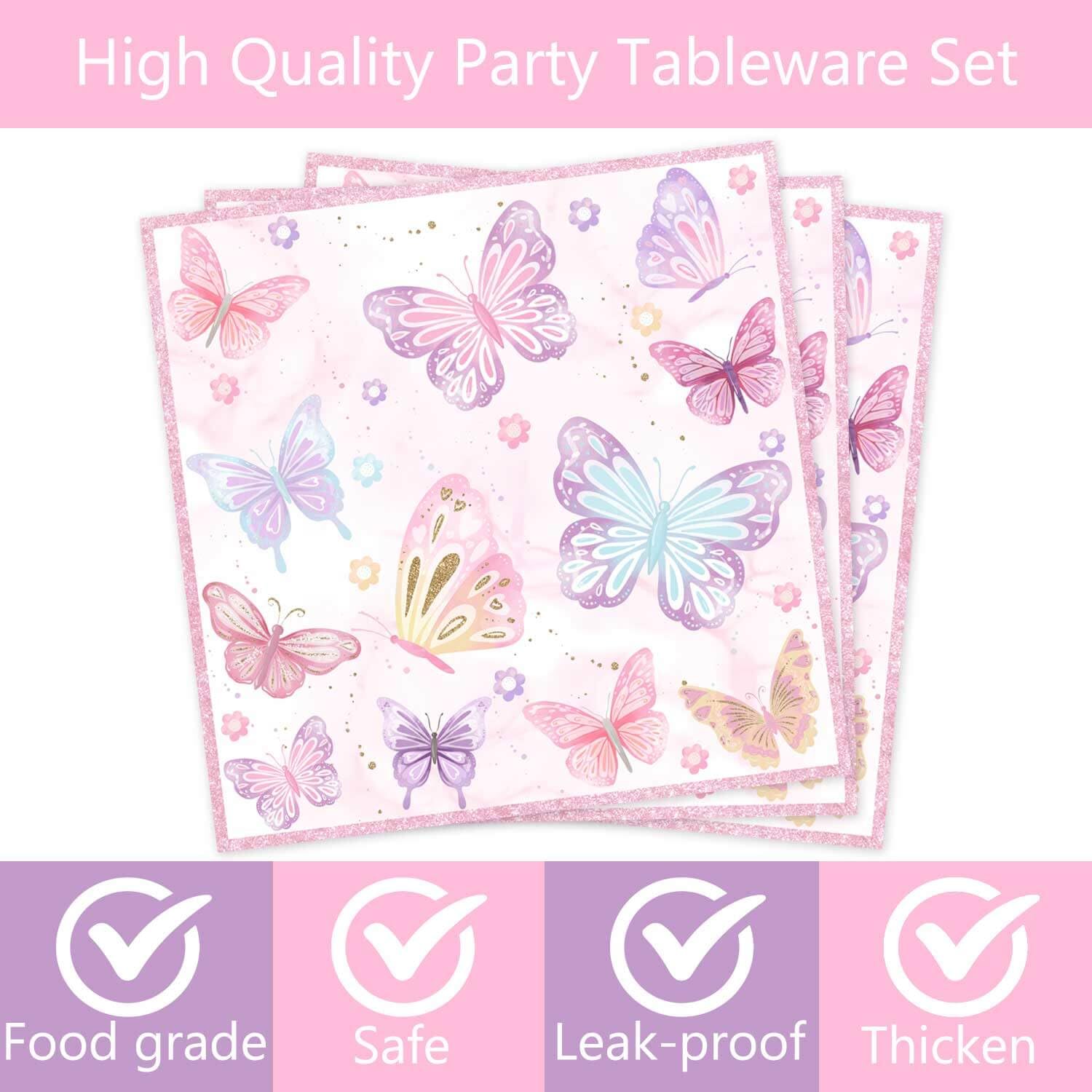 120 Pcs Butterfly 1st Birthday Party Supplies Girl Pink Our Little Butterfly is Turning One Party Decoration Includes Paper Plates Napkins Cups Straws