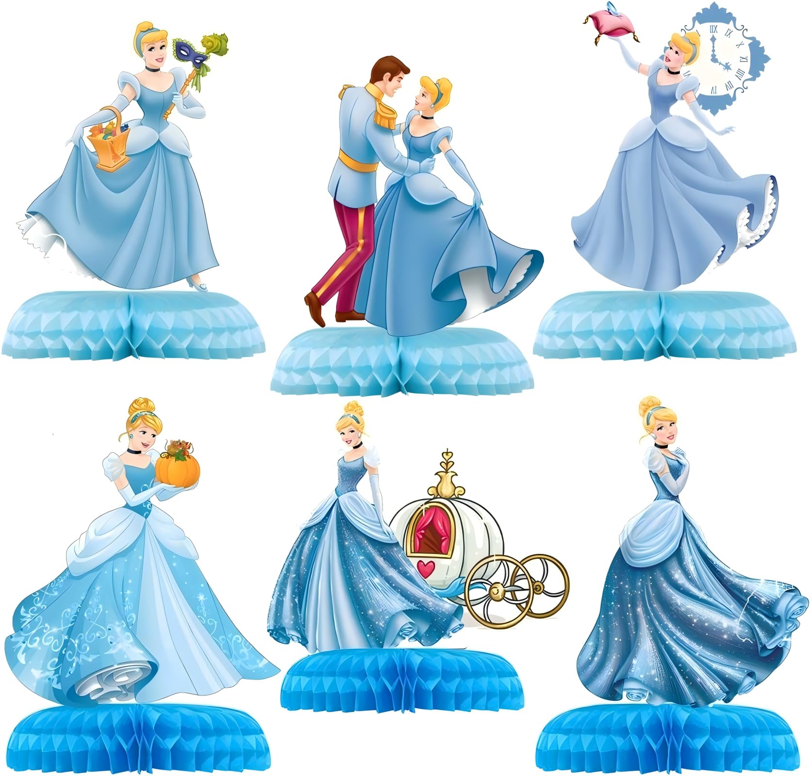 Princess Birthday Party Decorations, 6Pcs Princess Theme Party Centerpieces, Photo Booth Props, Cake Toppers, for Cinderella Theme Girls Birthday
