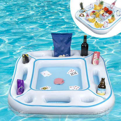 Floating Table for Pool Game with Waterproof Playing Cards, Inflatable Pool Party Tray Float for Drink Snack Holder, Floating Card Game Table, Pool