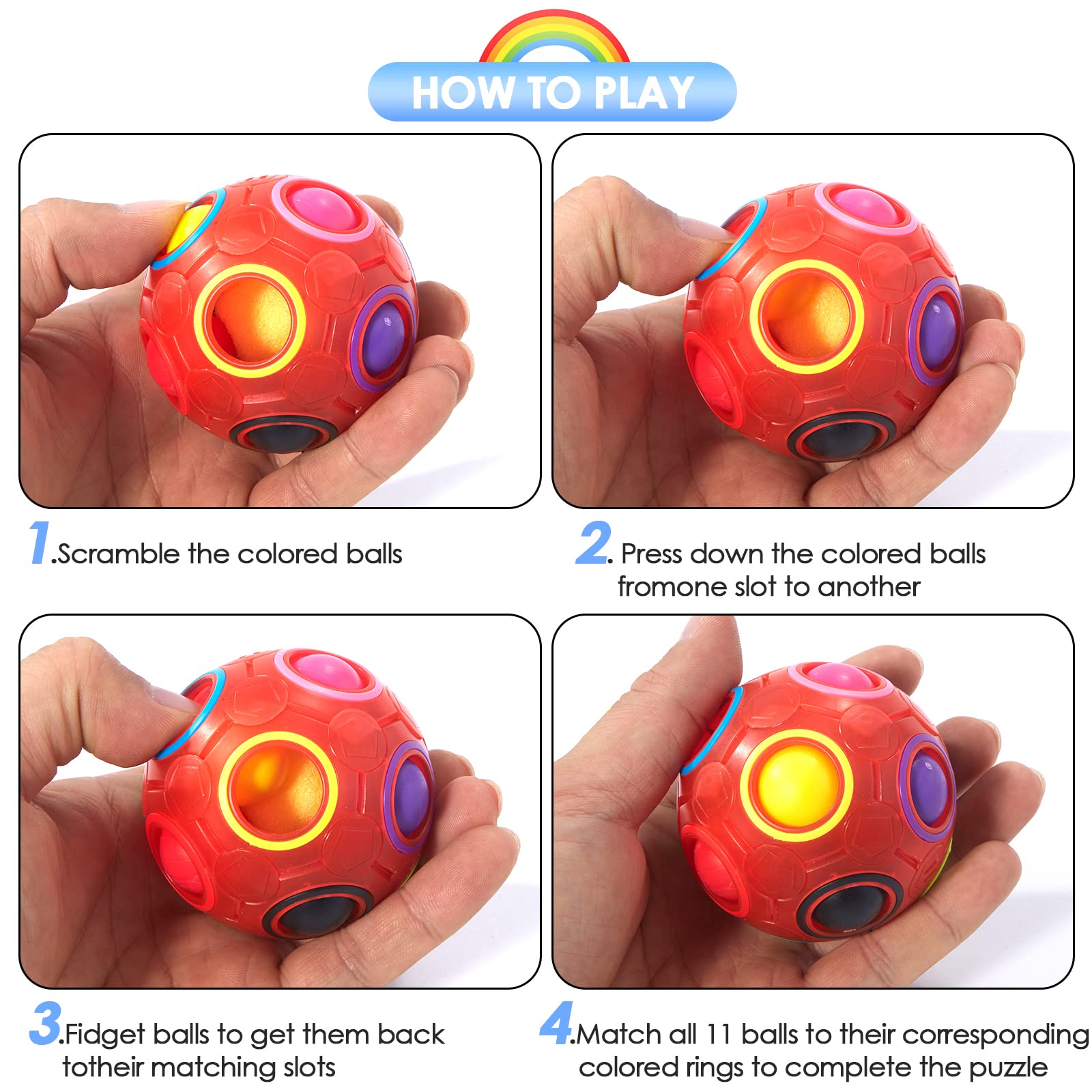 Vdealen Magic Rainbow Puzzle Ball, Fidget Ball Puzzle Brain Teaser Fidget Toy for Boys & Girls- Birthday Party Easter Valentines Christmas Stocking