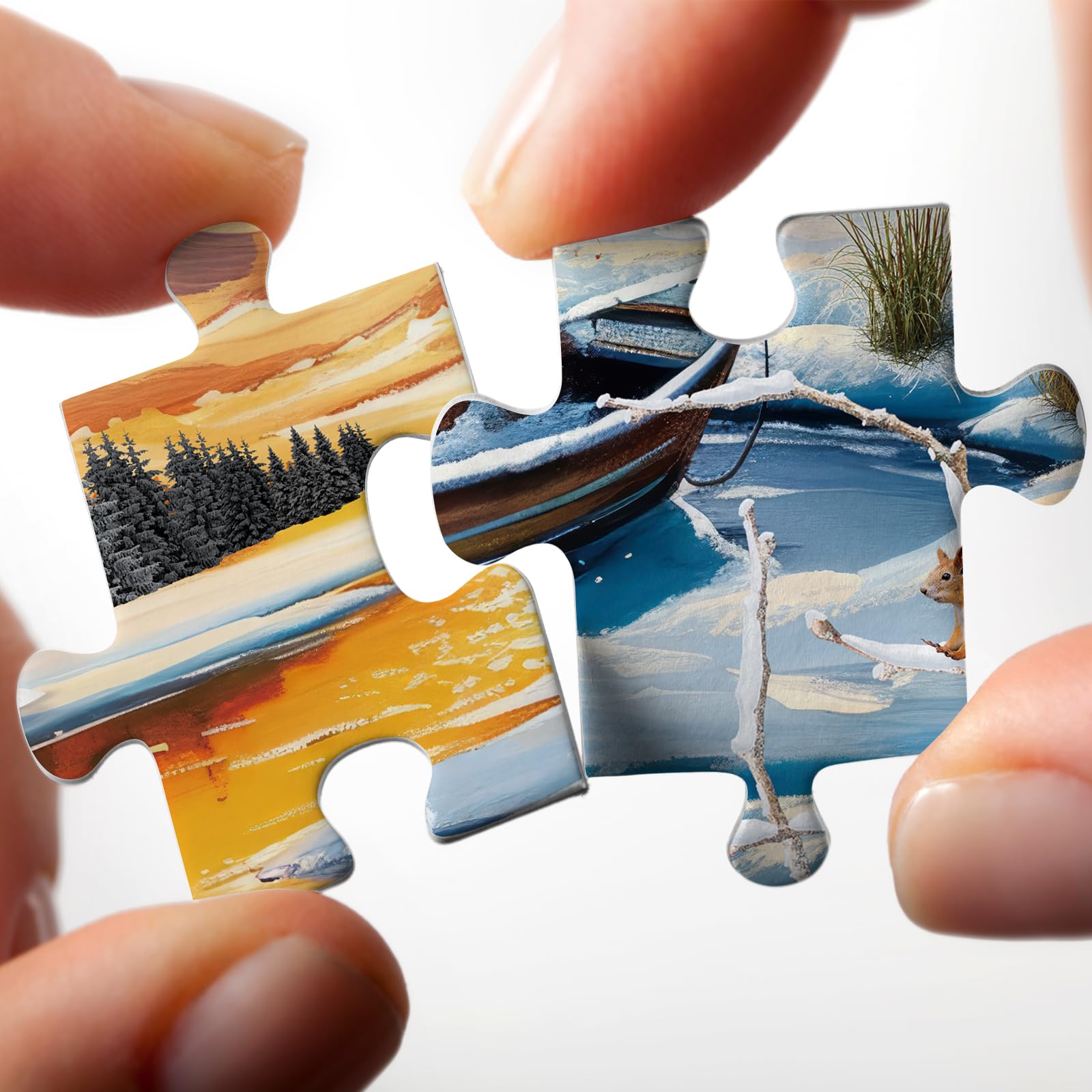 Winter Nature Landscape Puzzles for Adults 1000 Pieces, Pretty Sunset Lake House Tree Jigsaw Puzzles, Challenging Snow Scenic Cabin River Animal