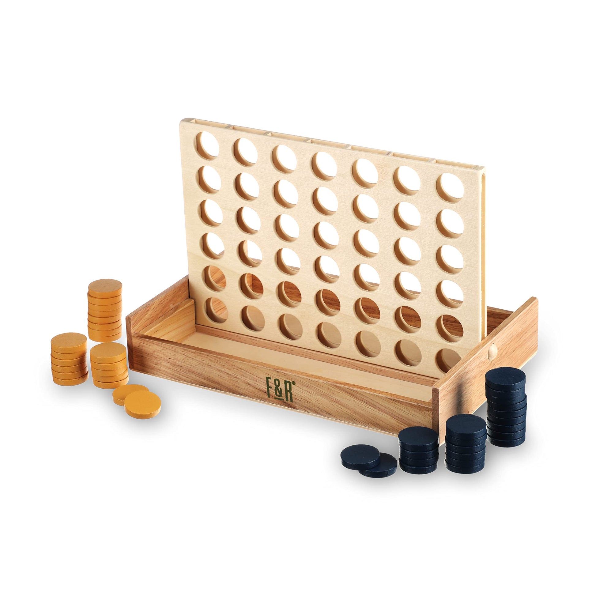 Foster & Rye Four and Win - Classic Board Game, Games for 2 Players Vintage Wood Design - Board Game Tabletop