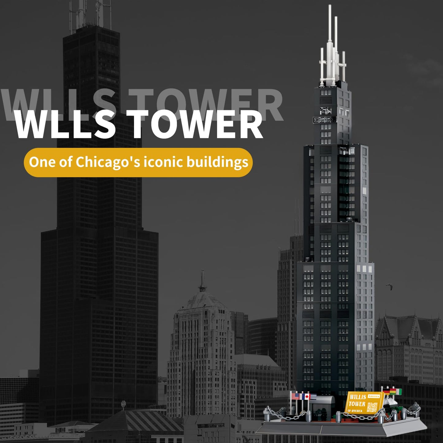 CAXIMSY Willis Tower Chicago Architecture Model Building Blocks Sets The Office Landmarks Skyline Set Toys Collection for Kids Adults 1241Pcs