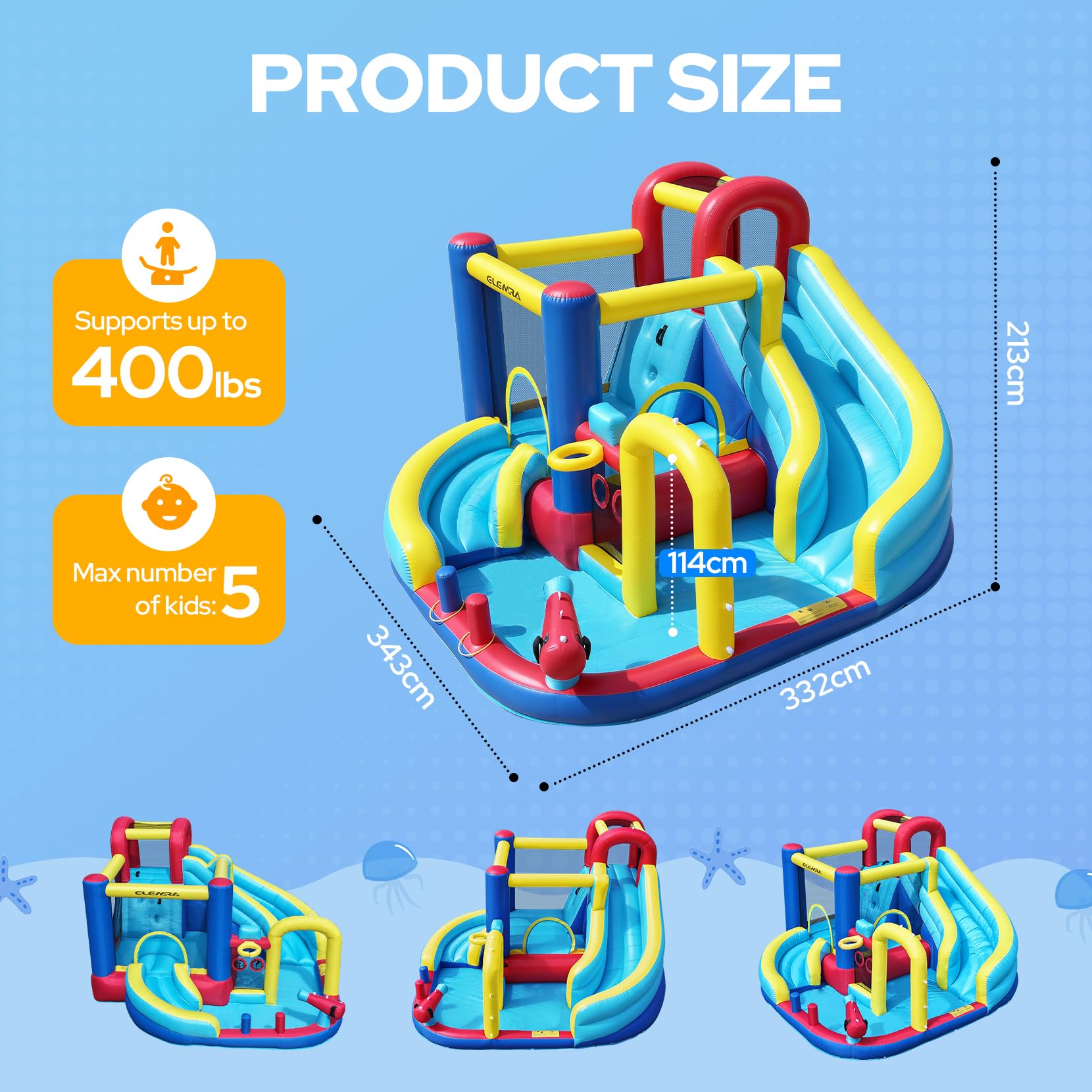 ELEMARA 10 in 1 Inflatable Water Slide Bounce House, Inflatable Bounce House with Blower, Dual Slides & Climbing Walls & Ring-toss Game & 2 Water