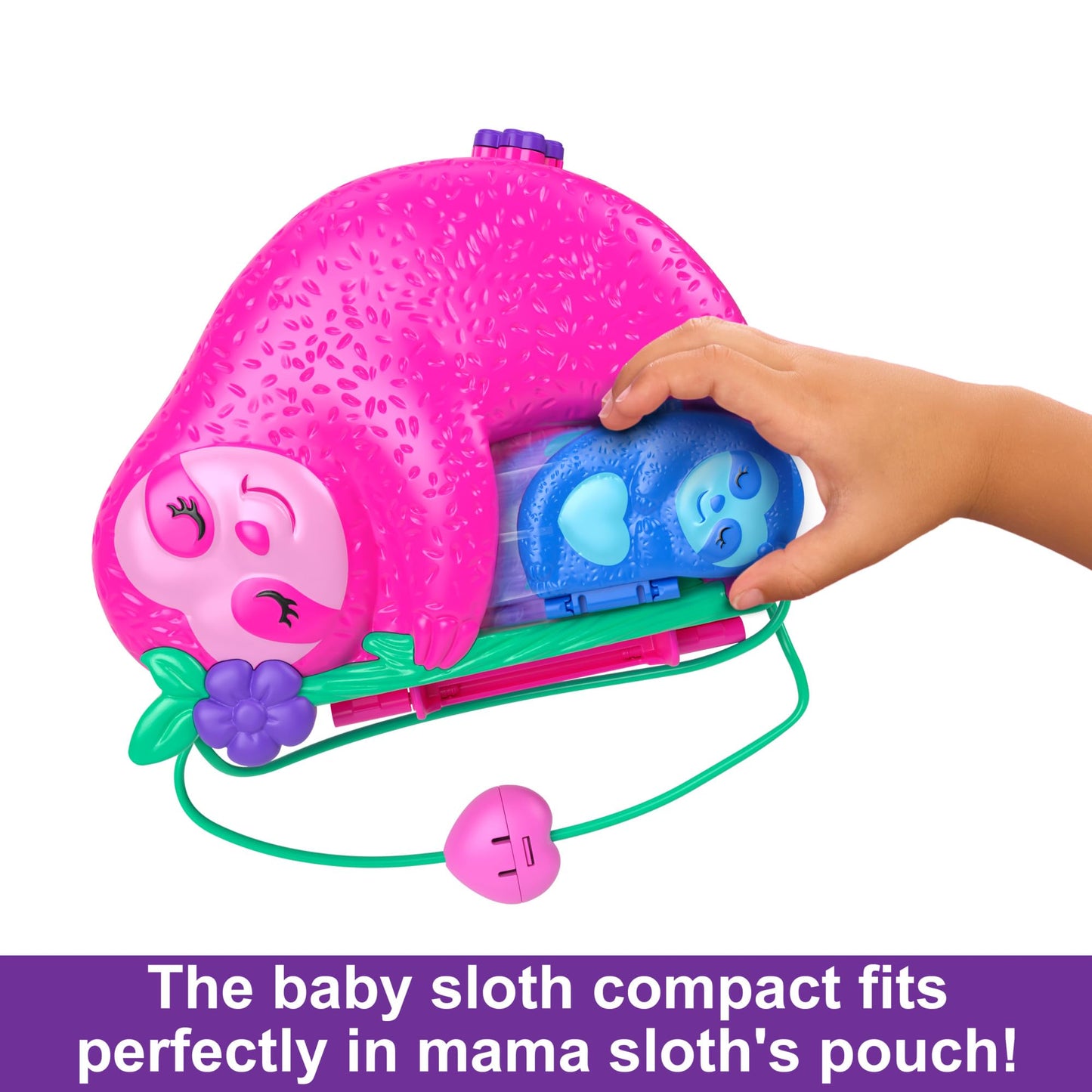 Polly Pocket Playset and Travel Toy with 2 Micro Dolls and 12 Accessories, Animal Toy, Sloth 2-in-1 Purse Compact