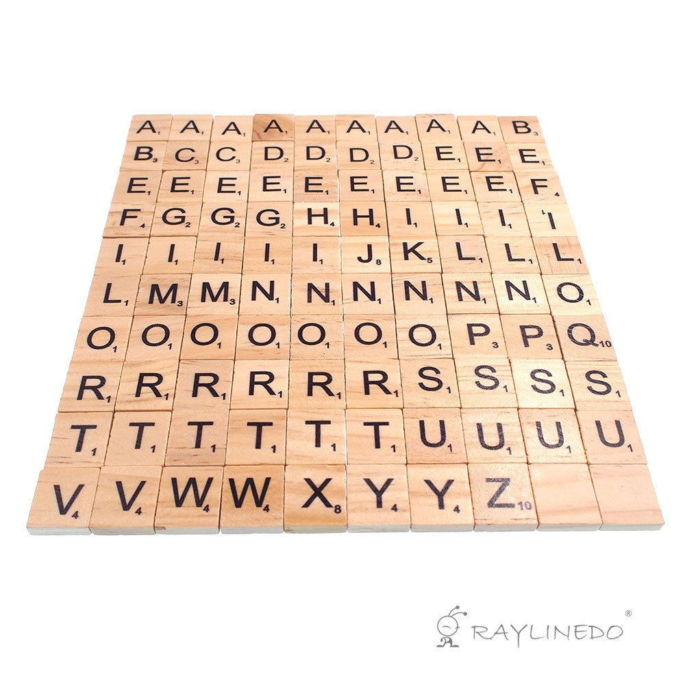 RayLineDo® 100X Wooden Scrabble Tiles Letter Alphabet Scrabbles Number Crafts English Words Fixed