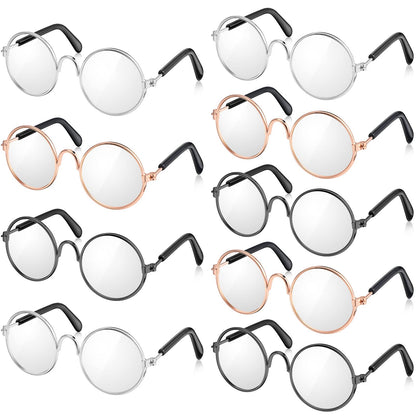 9 Pairs Doll Glasses Metal Wire Rim Clear Lens Eyewear Fabric Doll Dress Up Eyeglasses Mini Dolls Costume Accessories for 18 Inch and Other Item Dolls