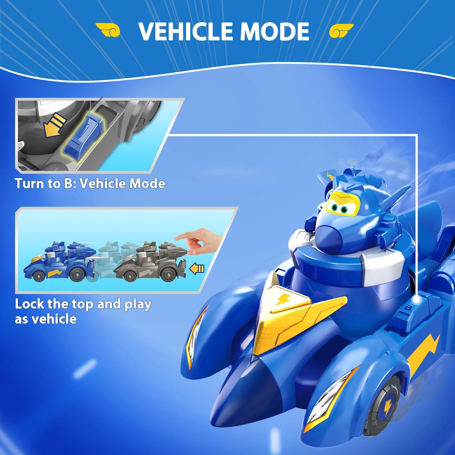 Super Wings Race Car Toys, 5 in Jerome Spinning Tops and Race Car Toys for Kids, 2-in-1 Mode Vehicle Toys Cars for 3 4 5 6 7 8 Year Old Boys