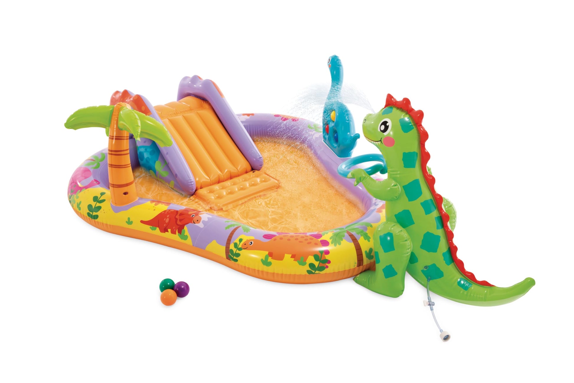 INTEX Dino Park Inflatable Kiddie Pool: Inflatable Kids Pool with Water Sprayer and Slide - Splash Pad - 79" x 62" x 27" - Ages 3+