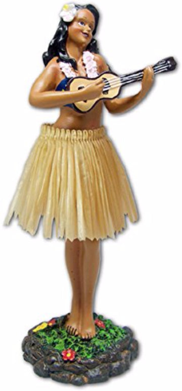 KC Hawaii Leilani Dashboard Doll Playing Ukulele Natural 7 inches