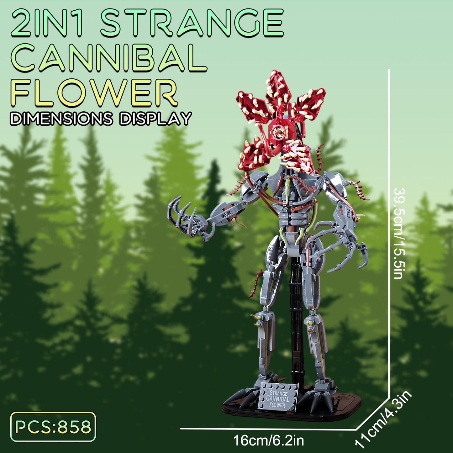 GHQYTPR 2 in 1 Strange Cannibal Flower Building Block Set 858 Pcs Sci-Fi TV Monster Model Kit for Adults & Teens Parallel Dimension Creature Action