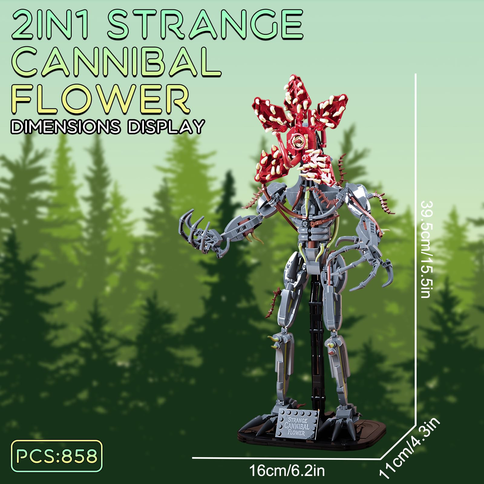 GHQYTPR 2 in 1 Strange Cannibal Flower Building Block Set 858 Pcs Sci-Fi TV Monster Model Kit for Adults & Teens Parallel Dimension Creature Action