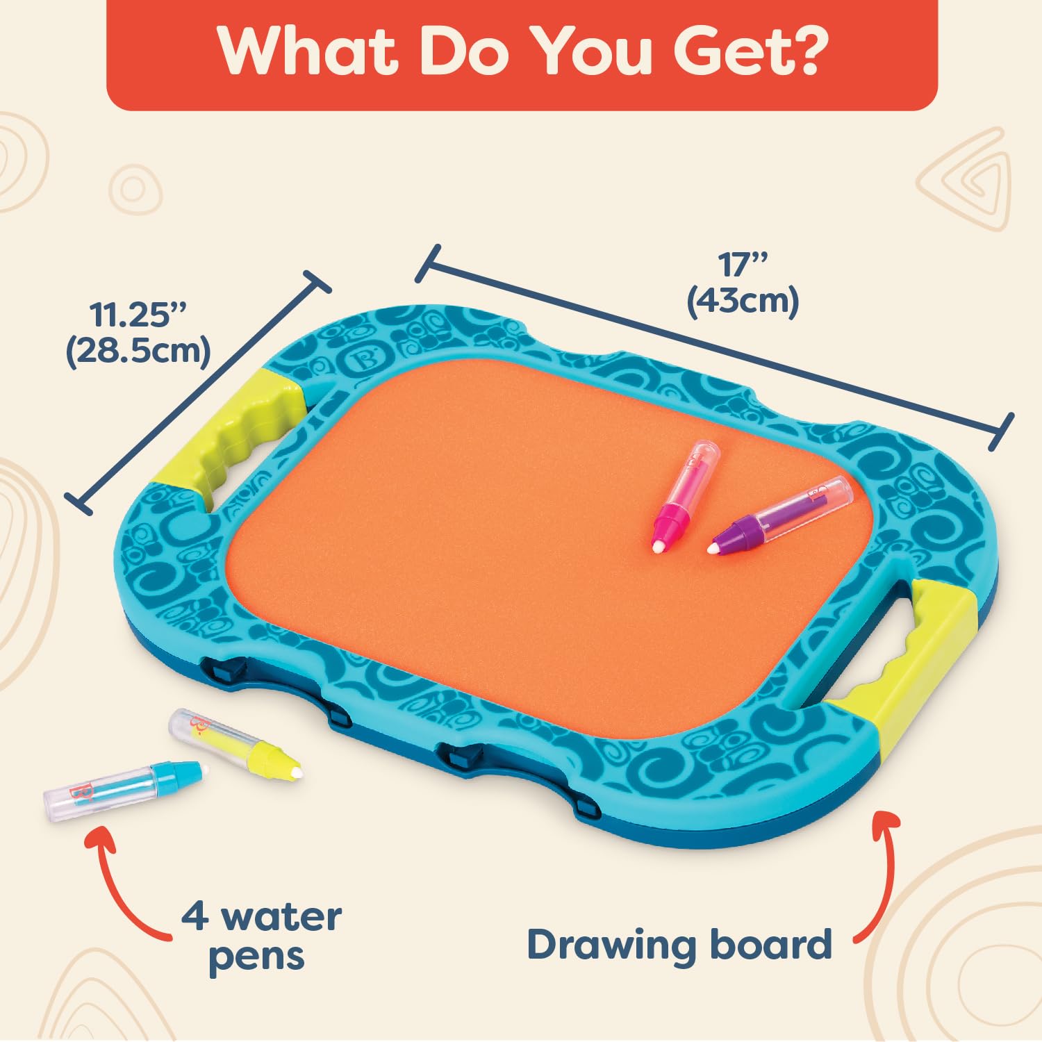 B. toys - Water Drawing Board Portable Travel Toy 4 Pens Double - Sided Board for Toddlers, Kids 18+ Months Doodler - Sea
