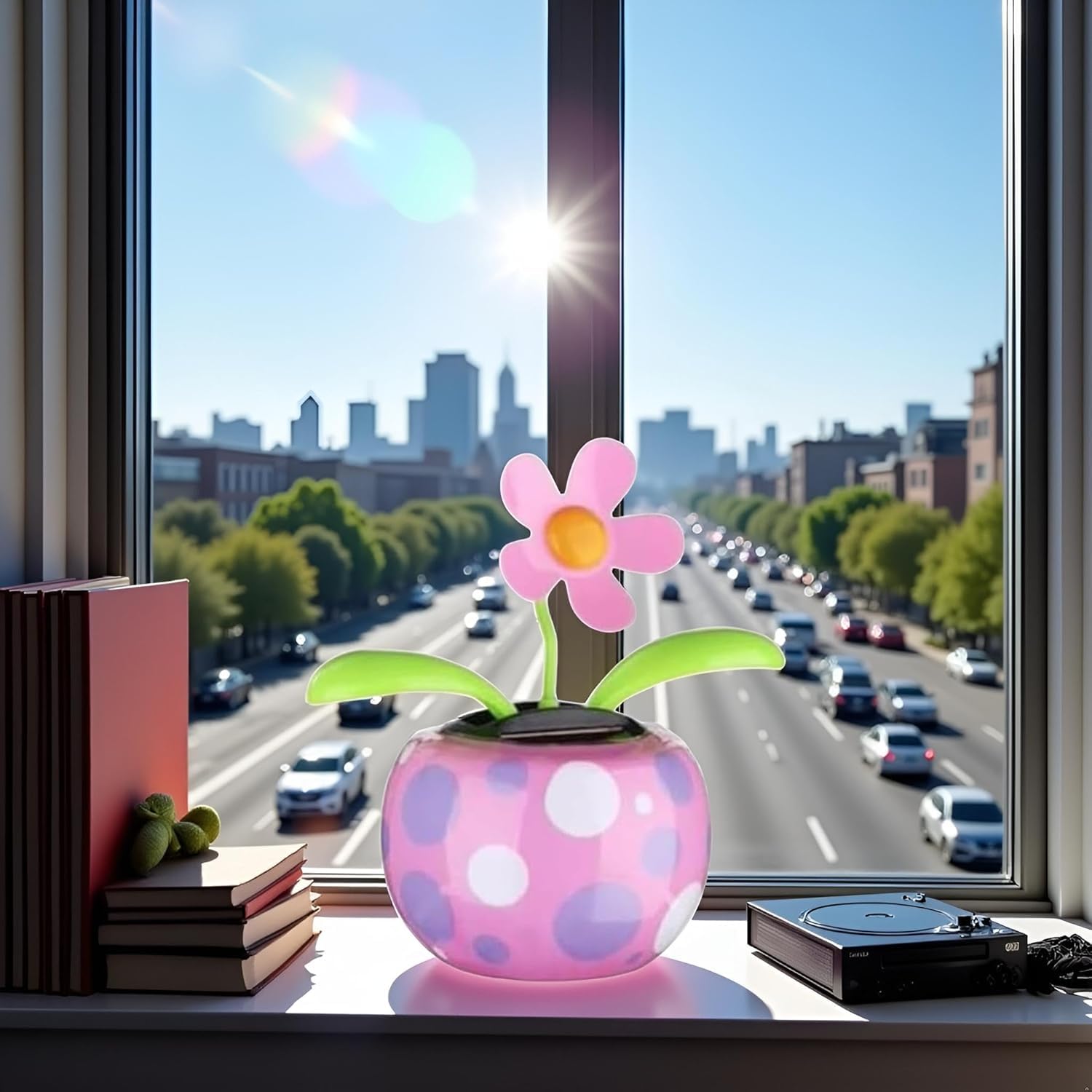 Solar Dancing Flower, Pink Flip Flap Bobblehead, Window Sun Catcher, Car Dashboard Decor, Sunflower with Swinging Decoration,Solar Power Kits,Shaking
