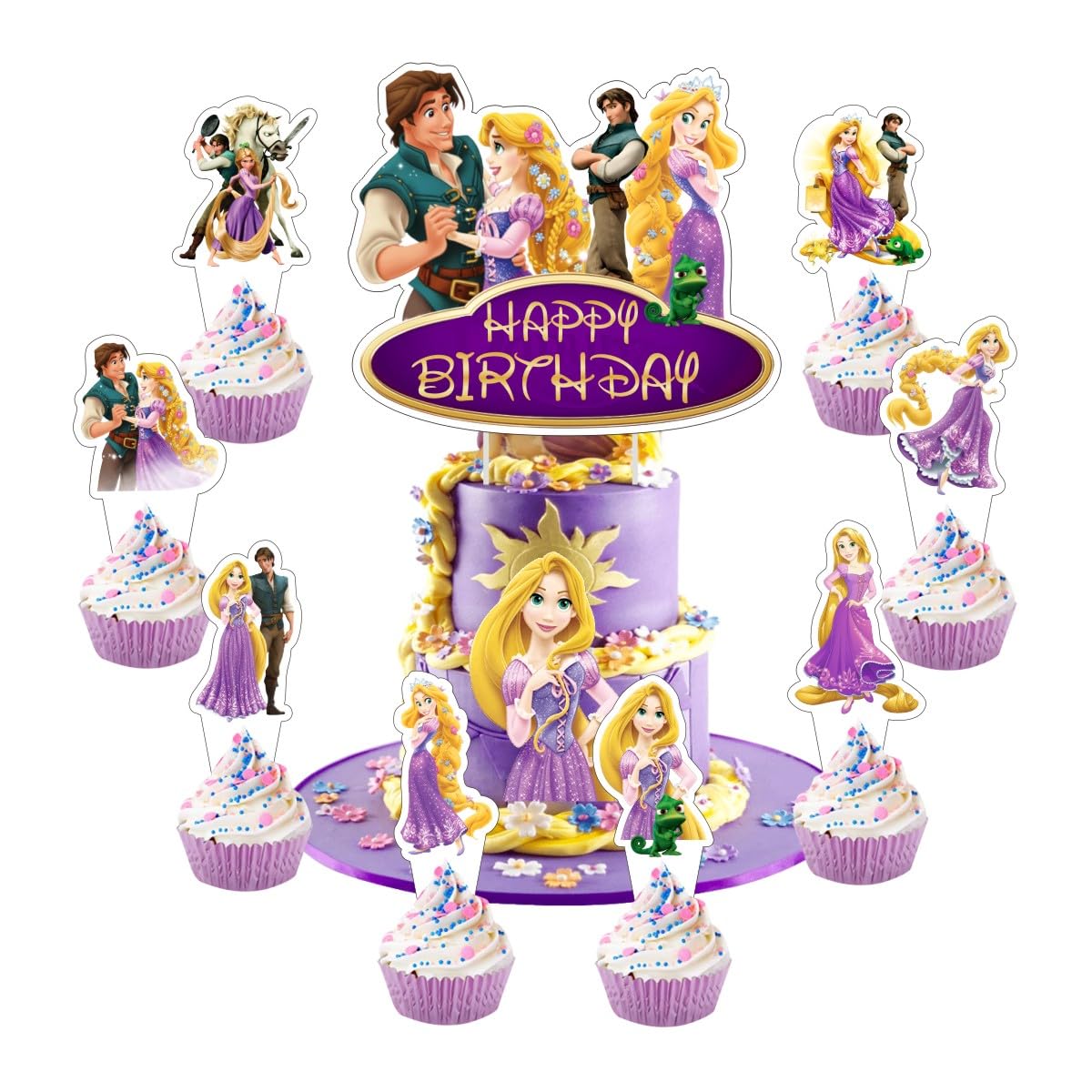 25Pcs Cake Decorations with 24pcs Cupcake Toppers 1pcs Cake Topper for Birthday Party Supplies