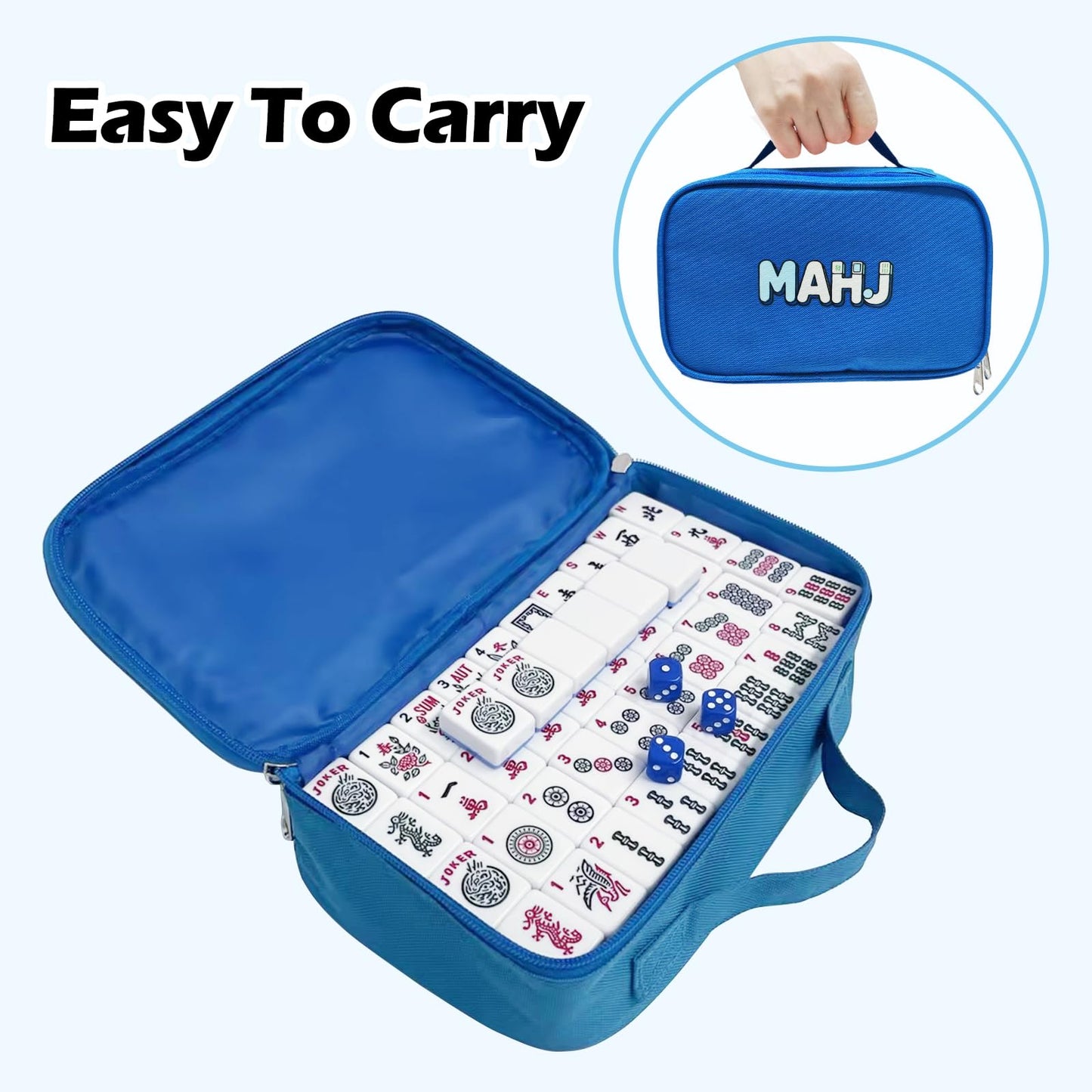 SEHAUSEU American Mahjong Tile Set with 166 Tiles, 1.2-Inch Mah Jongg Sets, Mahjong Gift Set with 3 Blue Dice and Mahjong Tile Bag, Complete Portable