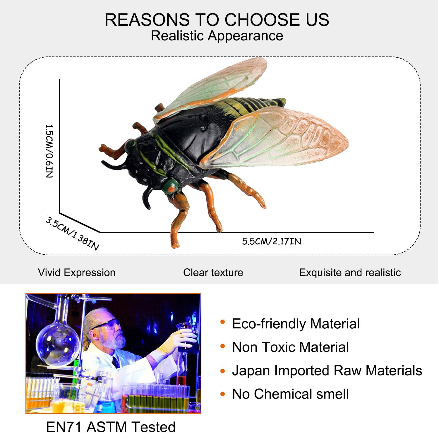 JOKFEICE Realistic Cicada Figurine, Insect Toy for Science & Cake Toppers