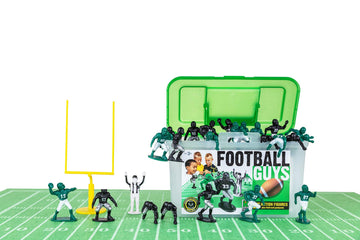 Kaskey Kids Football Guys, Green vs. Black, 30 Pieces in Each Set, Includes 2 Teams, Accessories, and Travel Storage Case, Nostalgic Sports Action