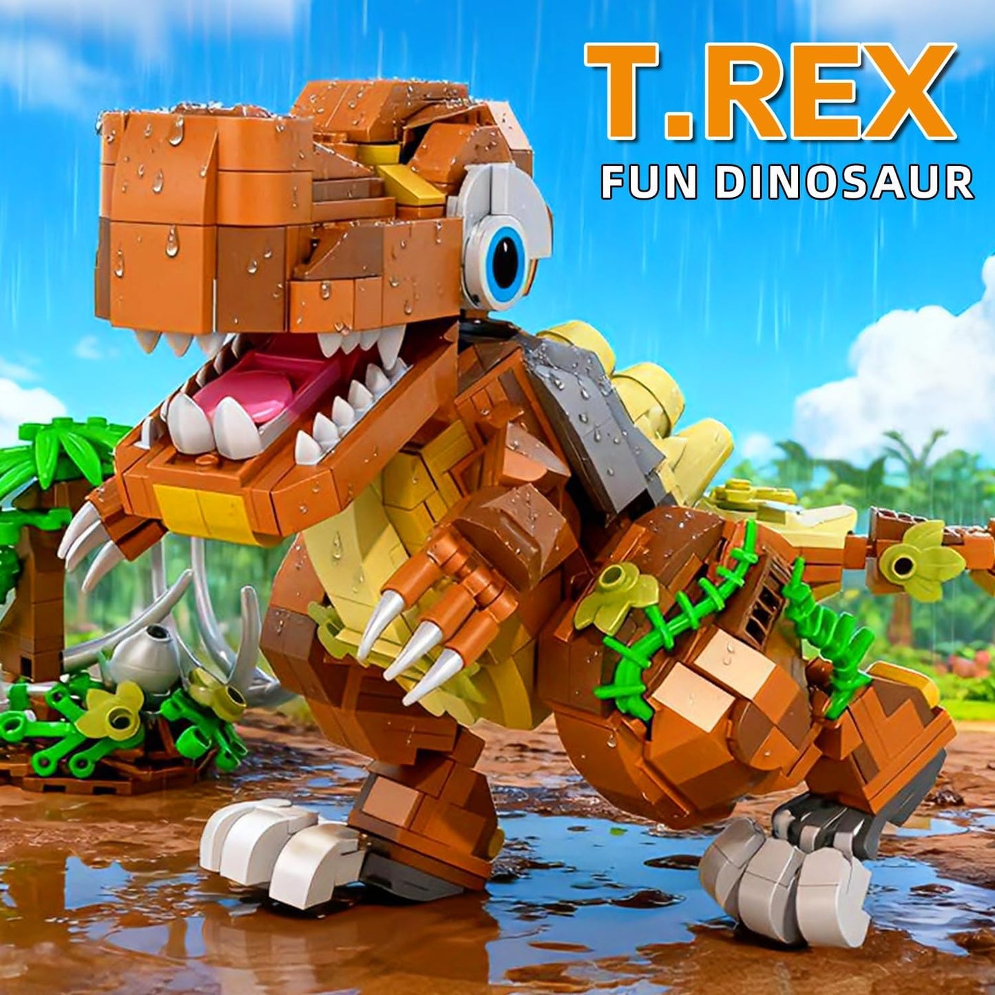 FOLKWEAVE Dinosaur Building Blocks Set, 630 Pieces STEM Learning Toy, Poseable and Movable T-Rex Model, Educational Gift for Kids Ages 6-12, No