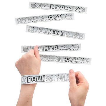 Fun Express Color Your Own Sports Slap Bracelets 48 Pack - Kids Party Favors Bulk for Birthday Goodie Bag Stuffers | Classroom Prizes for Treasure Box