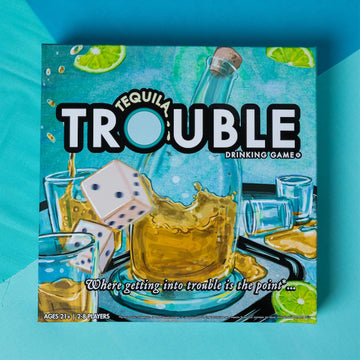 Tequila Trouble Drinking Board Game | Adult Drinking Game for Parties | 2-16 Players | Age 21+ | Double Trouble Dare Cards | Game Night | Bachelorette