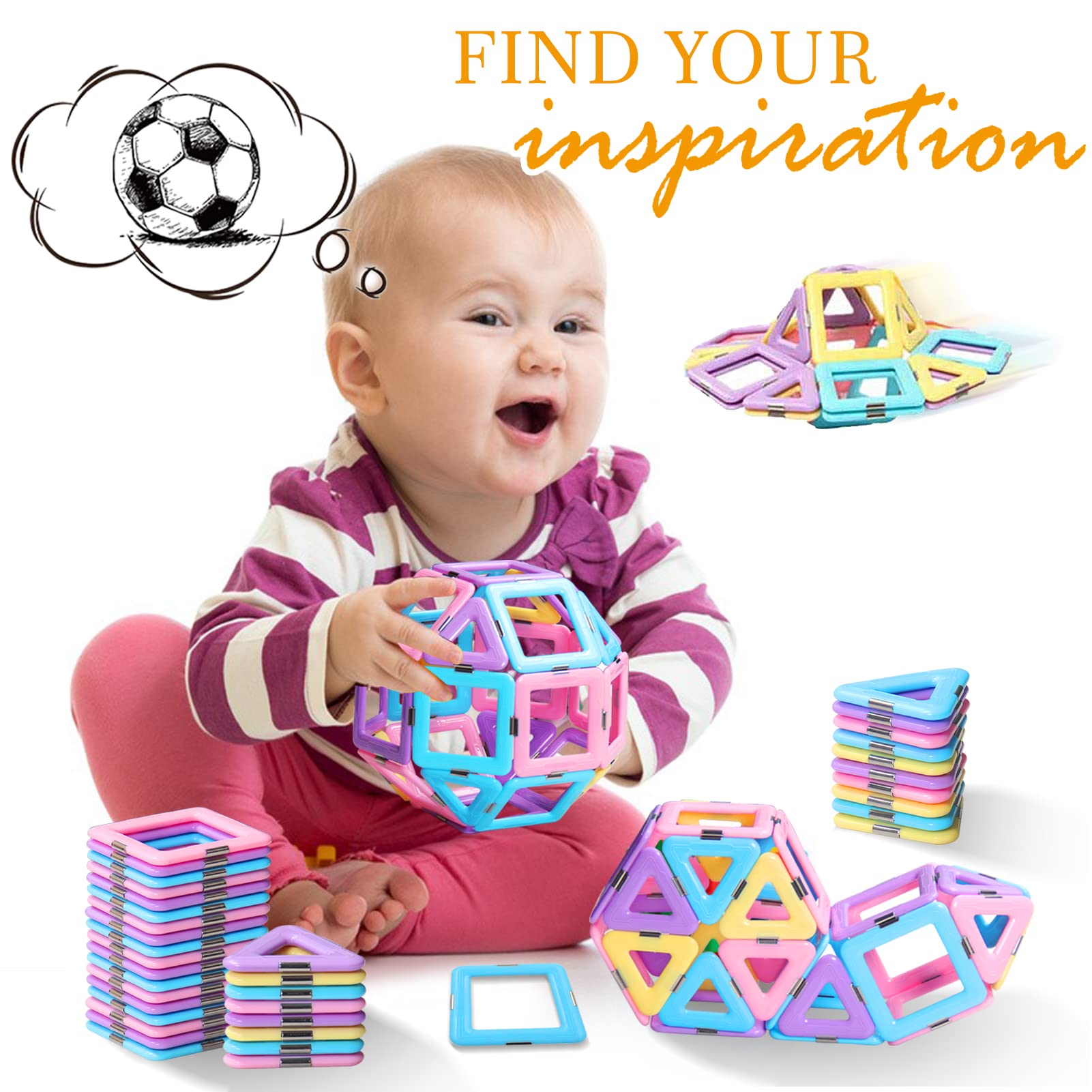 Tolnetr Magnetic Tiles Toys for 3 4 5 6 7 8+ Year Old Boys Girls Upgrade Macaron Castle Blocks Building Set for Toddlers STEM Creativity/Educational