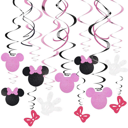 Kristin Paradise 30Ct Pink Hanging Swirl Decorations - Ceiling Streamers for Mouse Birthday Party - Theme Party Supplies - Party Favors for Kids