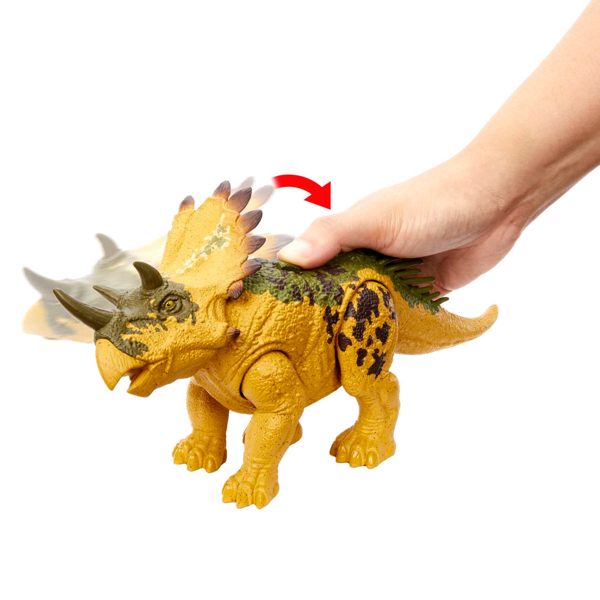 Mattel Jurassic World Wild Roar Dinosaur Toy with Sound & Attack Move, Regaliceratops Posable Action Figure Includes Digital Play, 11 inches Long