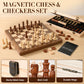 Tobaisaa 15 Inch Natural Wood 2 in 1 Magnetic Chess & Checkers Set